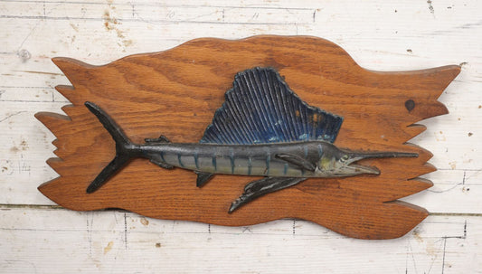 Lot 090 - Vintage Painted Metal Swordfish Nautical Decor Plaque