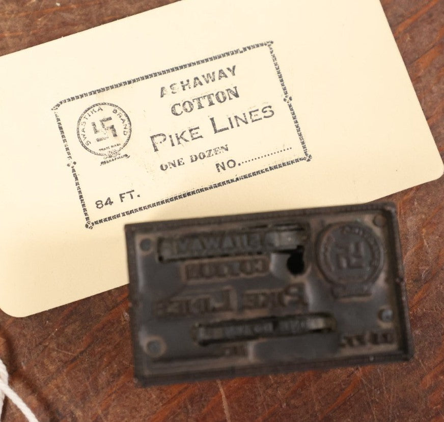 Lot 108 - Single Antique Print Block Letterpress, Swastika Brand Ashaway Cotton Pike Lines