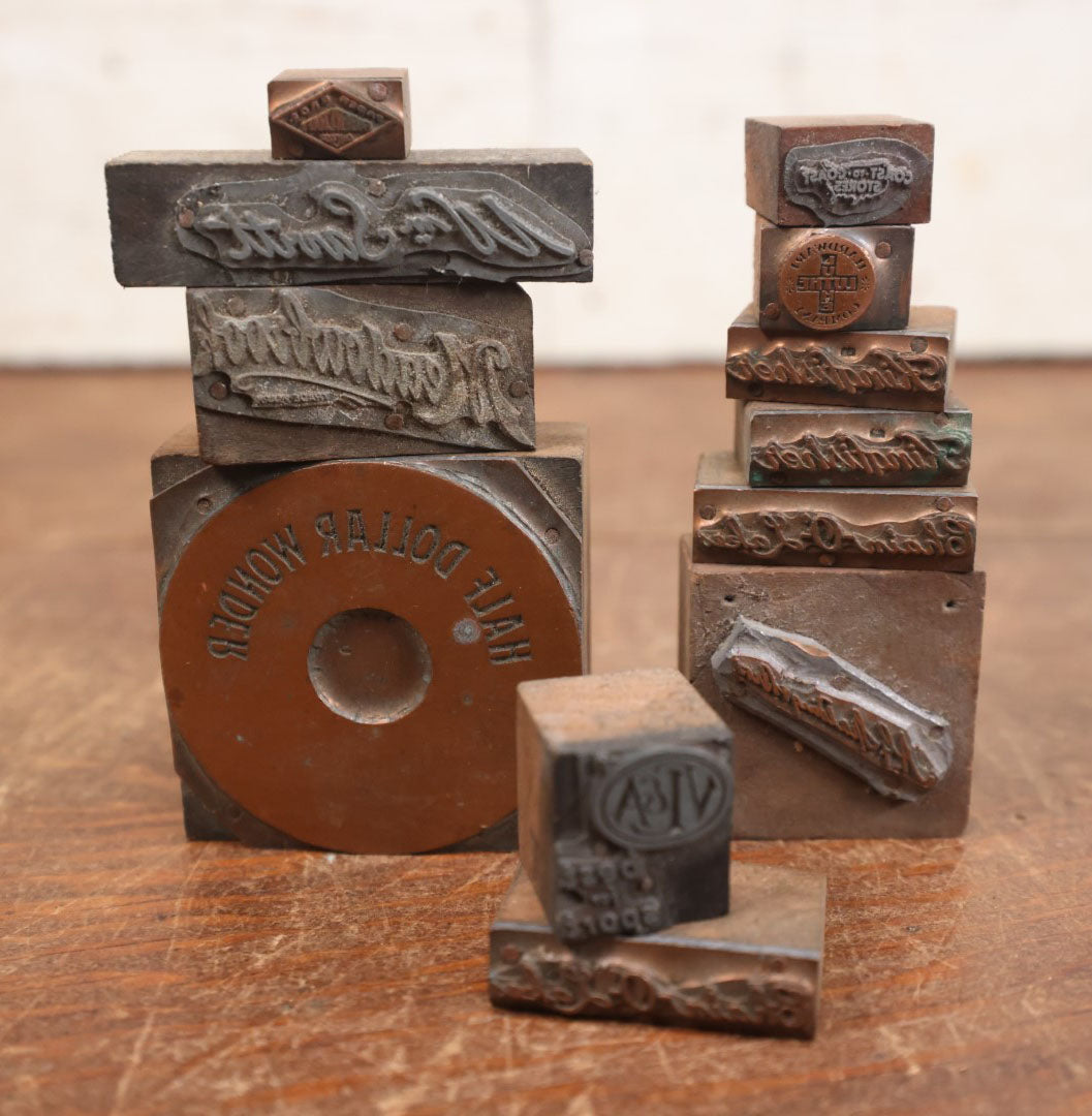 Lot 110 - Grouping Of Twelve Assorted Advertising Print Block Letterpress, Various Brands Including Luther Hardware, Others