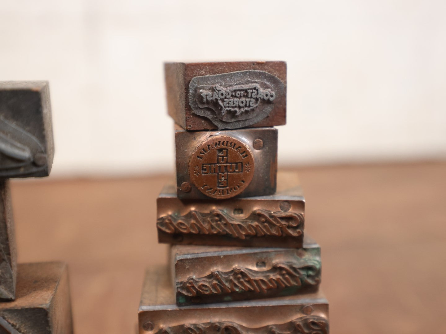 Lot 110 - Grouping Of Twelve Assorted Advertising Print Block Letterpress, Various Brands Including Luther Hardware, Others