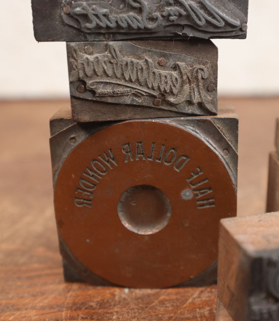 Lot 110 - Grouping Of Twelve Assorted Advertising Print Block Letterpress, Various Brands Including Luther Hardware, Others