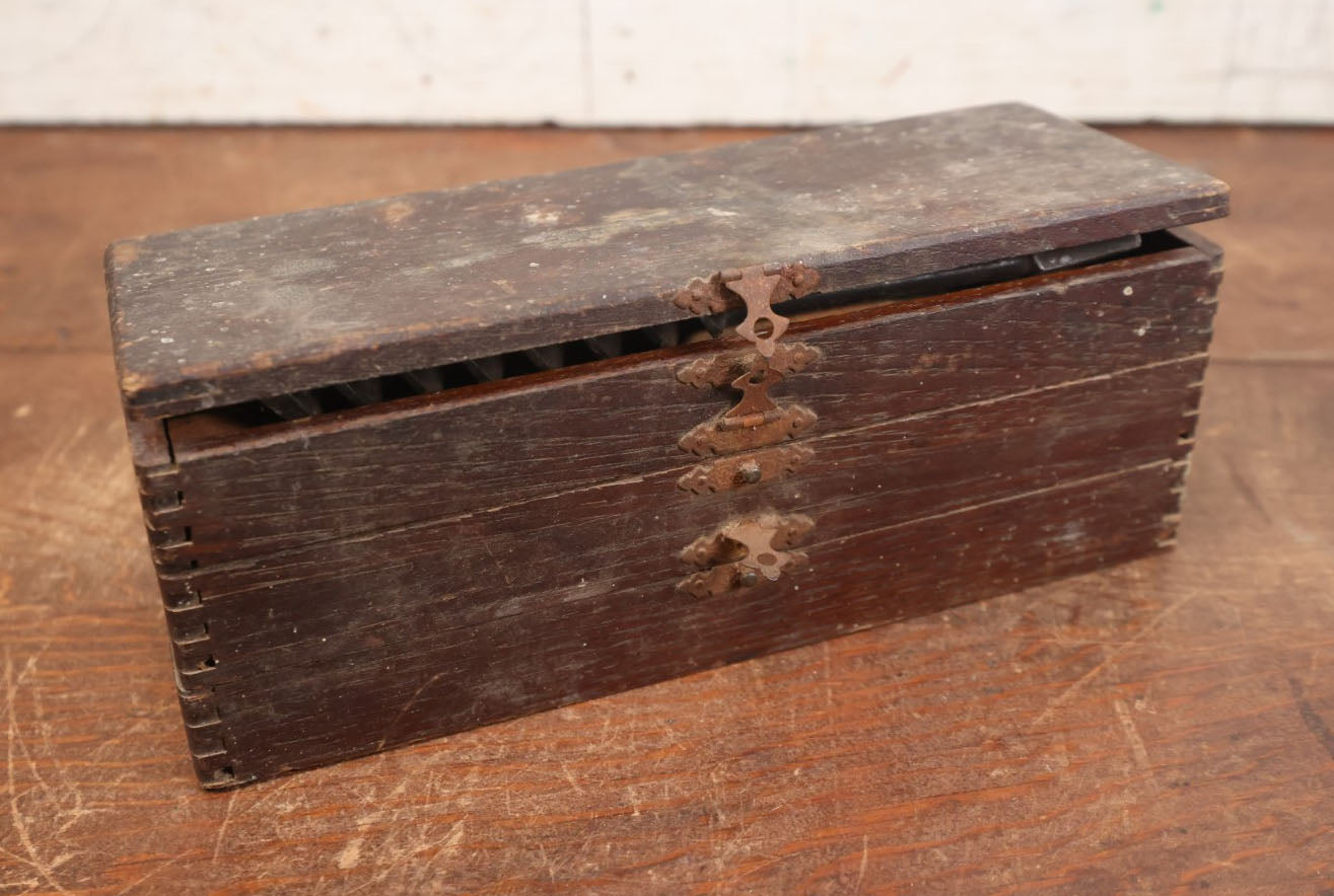 Lot 115 - Antique Multi-Level Drill Bit Storage Box With Bits, Spur Auger Bits, Russell Jennings Brand