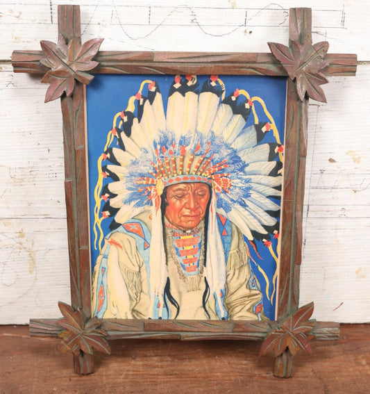 Lot 117 - Vintage Framed Print Of Native American Home Gun, Medicine Man Of The Pecunnies, No Glass In Frame