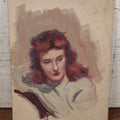 Lot 118 - Vintage Oil On Board Painting Of A Pretty Red-Headed Woman, Unframed, Board By Windsor & Newton Artists' Materials, New York