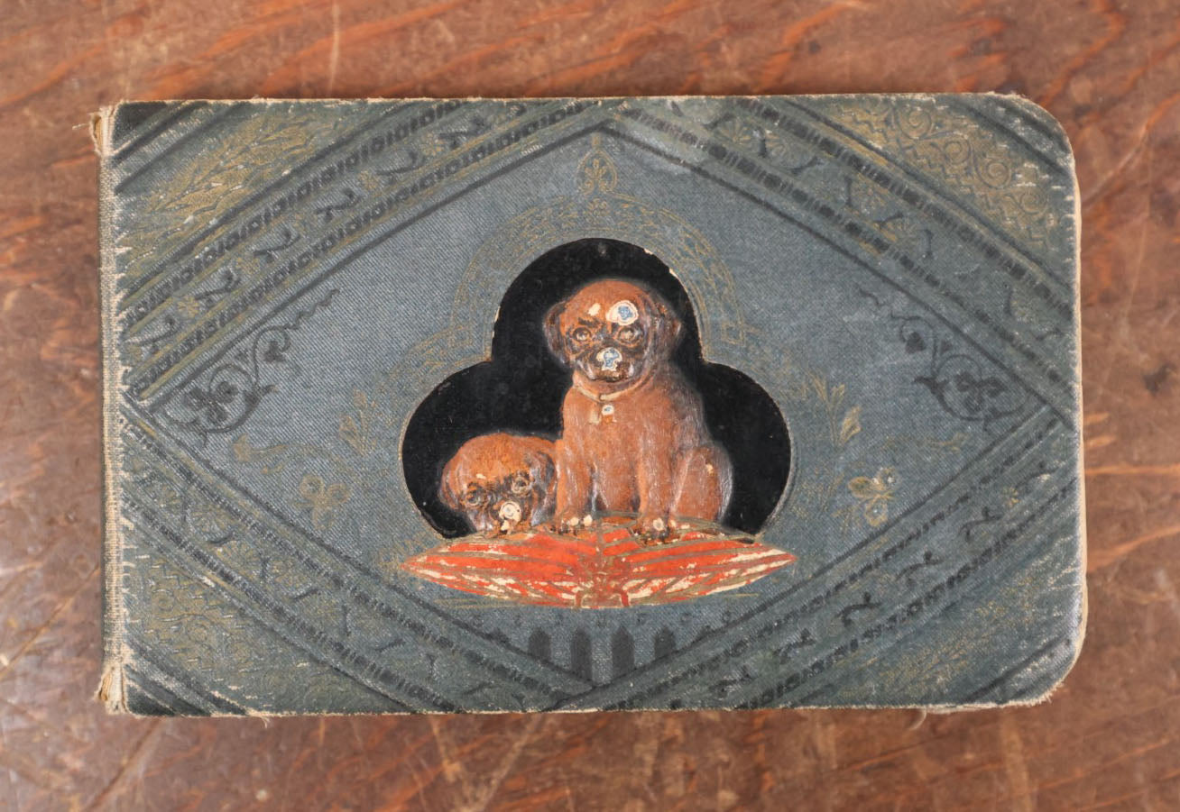 Lot 135 - Antique Victorian Autograph Album, Blue With Dog On Cover, Circa 1880s