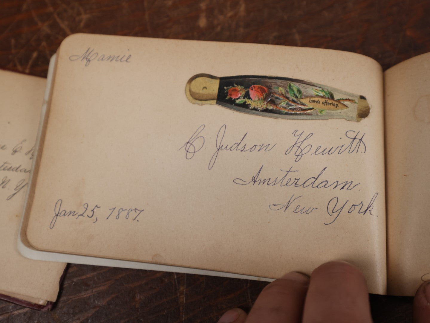 Lot 136 - Antique Victorian Autograph Album, Red / Maroon, With Woman In Hat On Cover, Circa 1880s