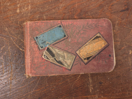 Lot 137 - Antique Victorian Autograph Album Containing A Lock Of Hair, Light Red With Leaves, Rectangles On Cover, Circa 1880s