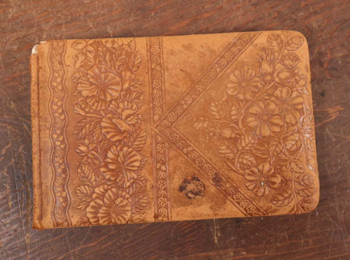 Lot 138 - Antique Victorian Autograph Album, Light Brown Leather Cover With Embossed Flowers, Contains Doodles, Circa 1880s