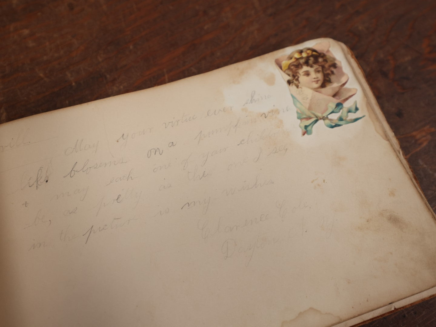 Lot 138 - Antique Victorian Autograph Album, Light Brown Leather Cover With Embossed Flowers, Contains Doodles, Circa 1880s