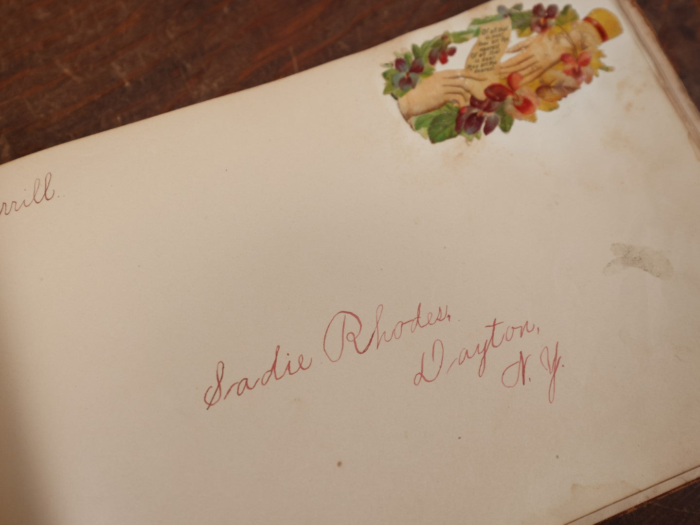 Lot 138 - Antique Victorian Autograph Album, Light Brown Leather Cover With Embossed Flowers, Contains Doodles, Circa 1880s