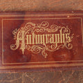 Lot 140 - Antique Victorian Autograph Album, Brown Leather With Gold Autographs Lettering, Contains Colorful Calligraphy, Bird Drawing, Circa 1880s