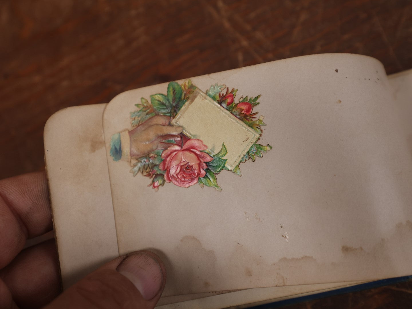 Lot 141 - Antique Victorian Autograph Album, Blue Cover With Red Hand Fan, Circa 1880s