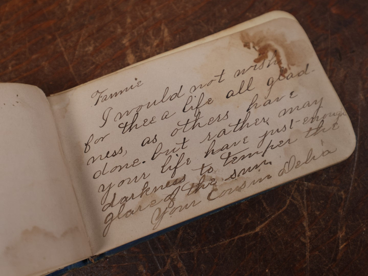 Lot 141 - Antique Victorian Autograph Album, Blue Cover With Red Hand Fan, Circa 1880s