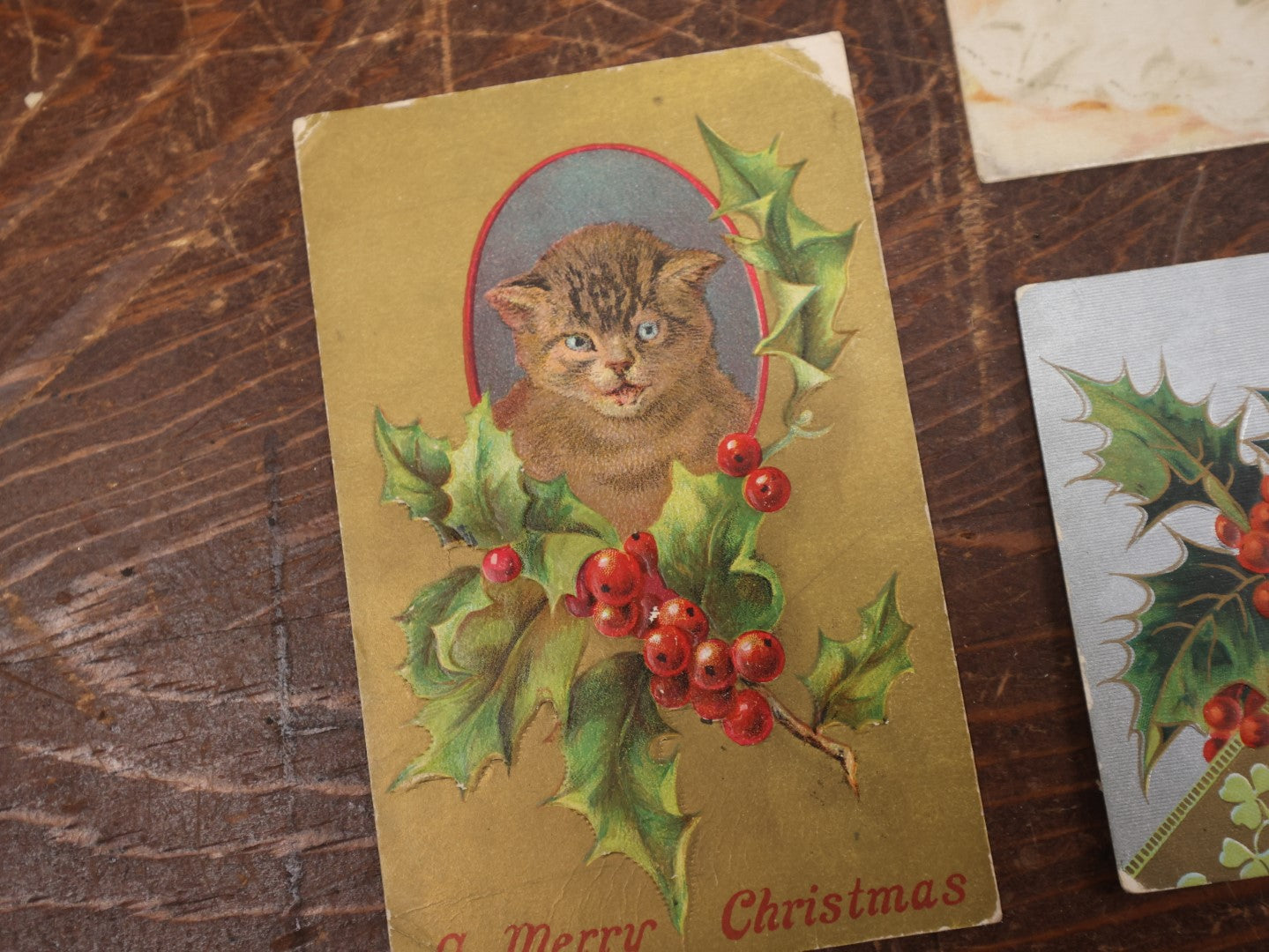 Lot 143 - Grouping Of Five Antique Cat, Kitten, And Dog Postcards, Mostly For Holidays And Christmas, Various Wear