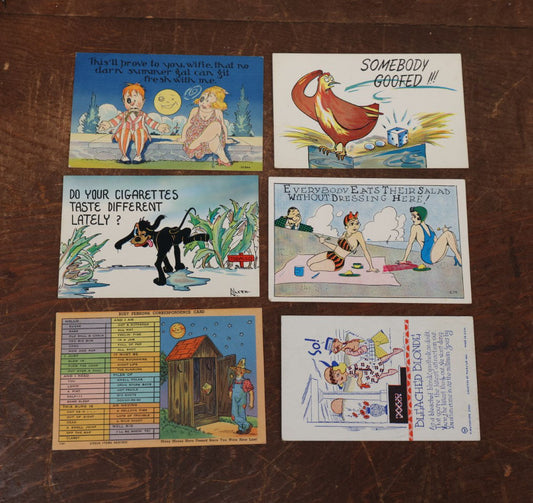 Lot 147 - Grouping Of Six Novelty Comic Color Postcards, Adult Humor, Circa 1940s