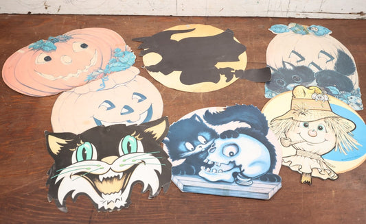 Lot 155 - Grouping Of Seven Vintage Sun Faded Beistle And Other Halloween Paper Decorations, 1970s And Newer