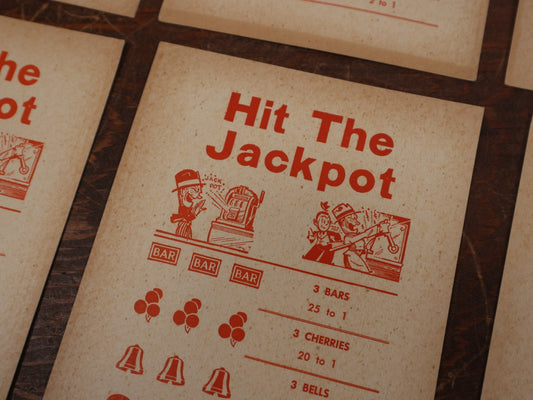 Lot 156 - Grouping Of Eight Vintage Hit The Jackpot Slot Machine Gambling Ephemera