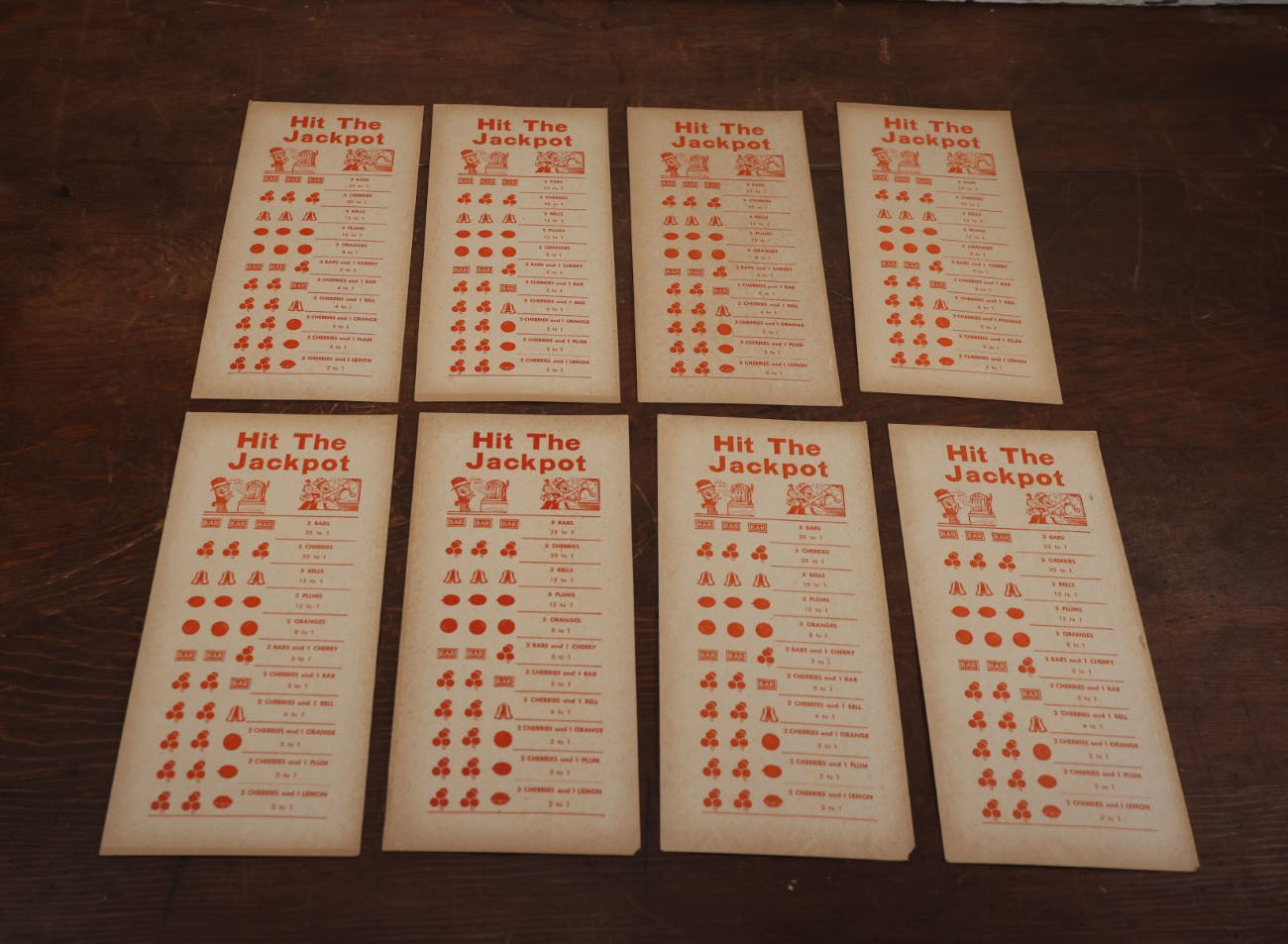 Lot 156 - Grouping Of Eight Vintage Hit The Jackpot Slot Machine Gambling Ephemera