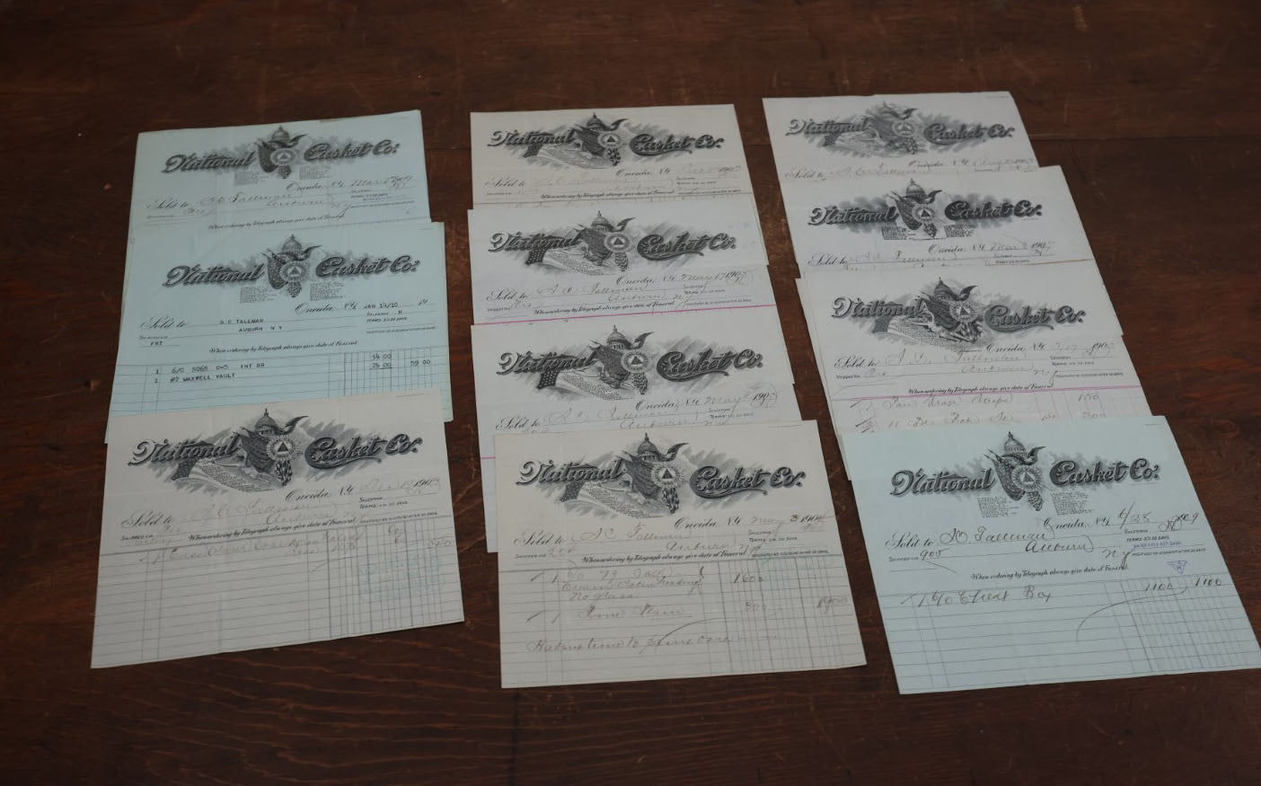 Lot 160 - Grouping Of Eleven Antique National Casket Company Billheads And Receipts, Circa 1905