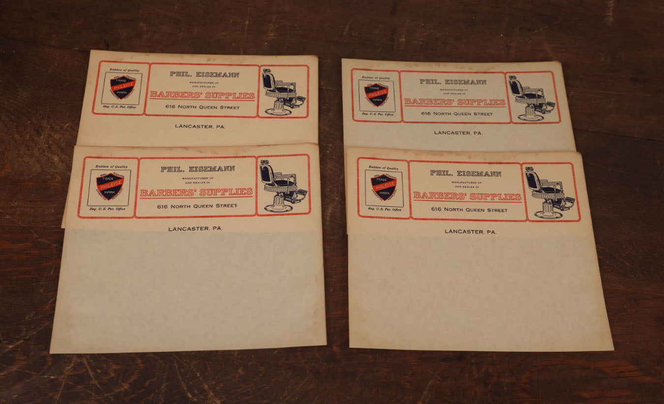 Lot 162 - Grouping Of Four Unused Billheads From Phil Eisemann, Manufacturer And Dealer In Barbers' Supplies, Lancaster, Pennsylvania