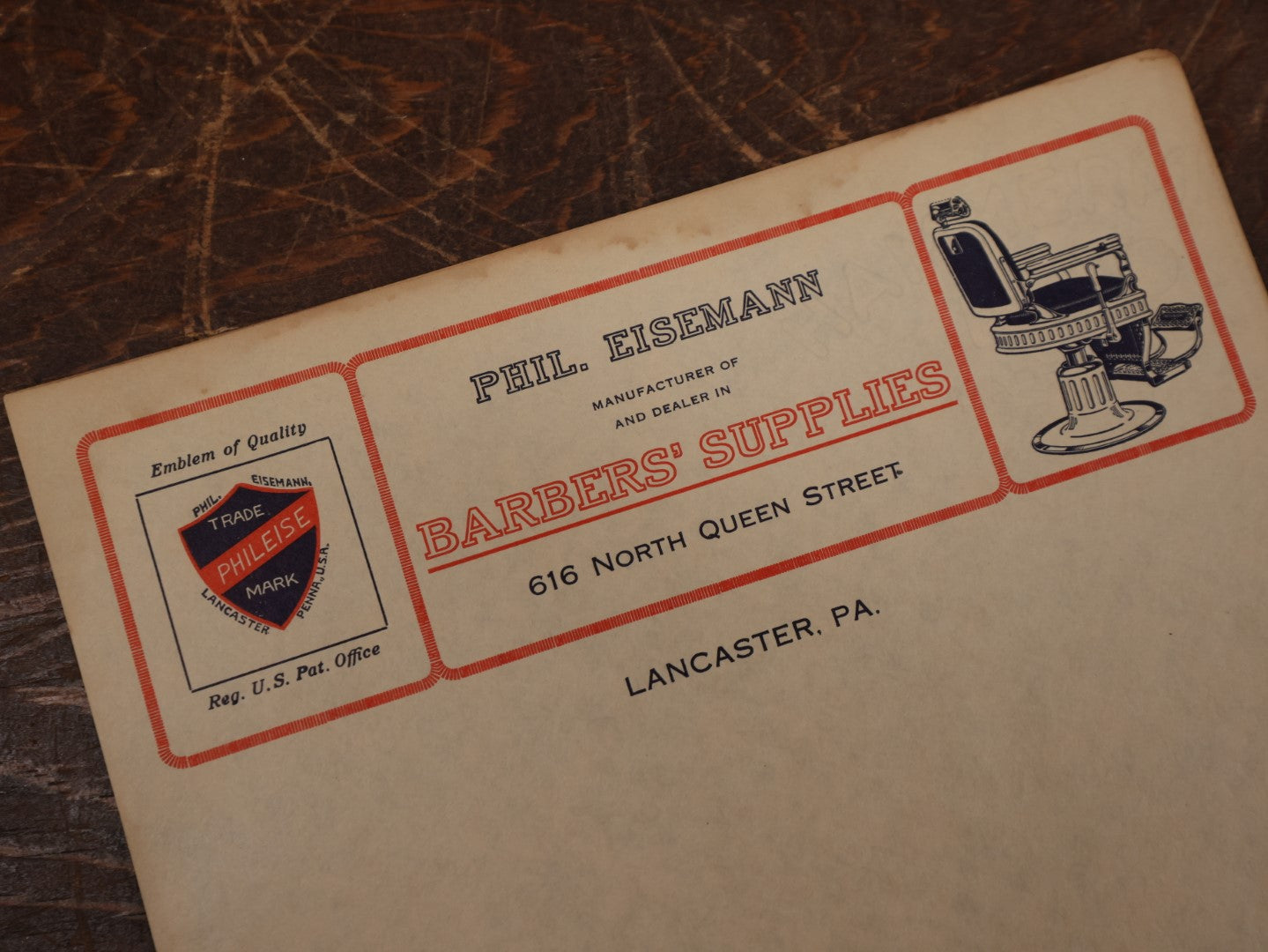 Lot 162 - Grouping Of Four Unused Billheads From Phil Eisemann, Manufacturer And Dealer In Barbers' Supplies, Lancaster, Pennsylvania