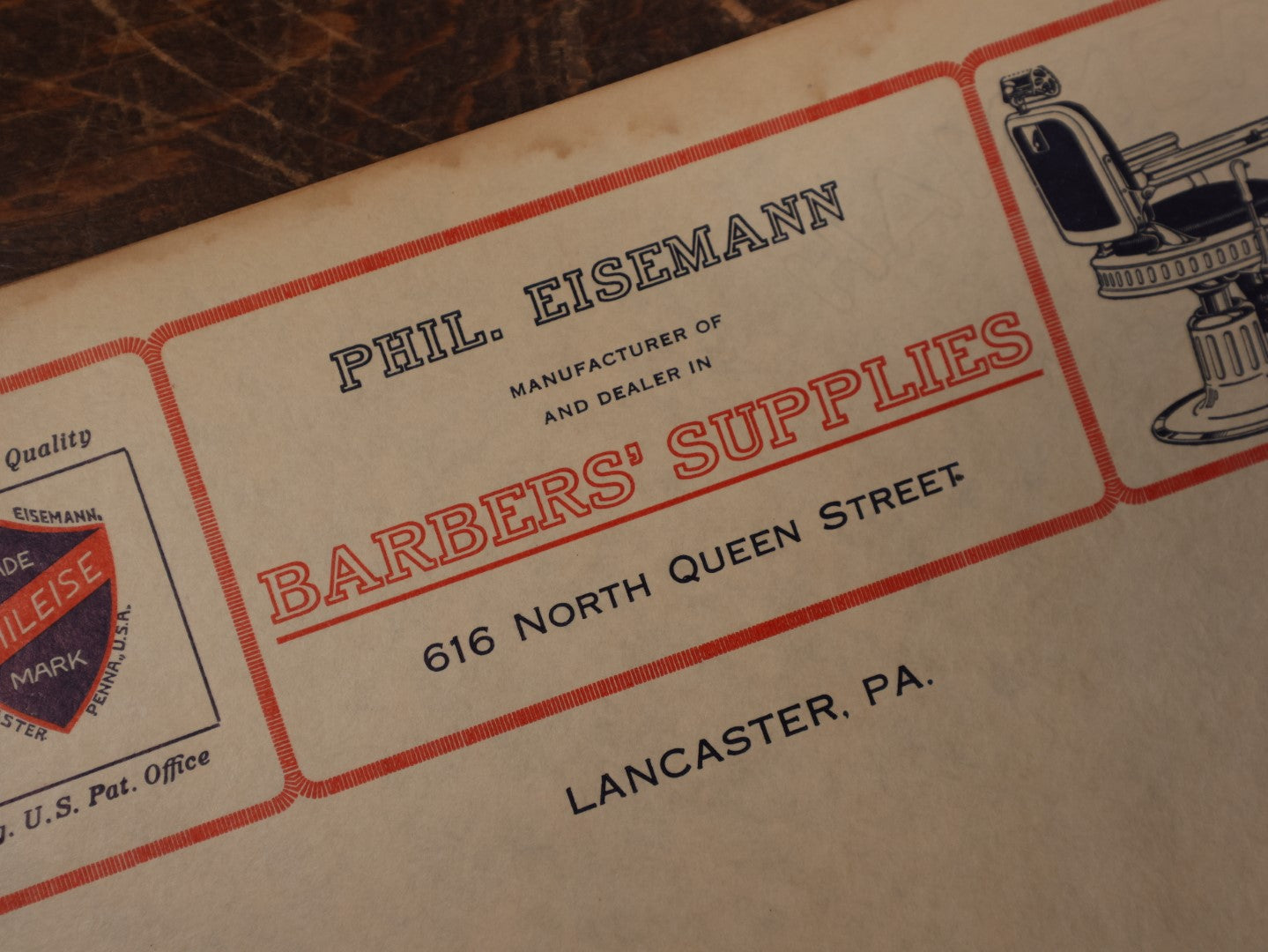 Lot 162 - Grouping Of Four Unused Billheads From Phil Eisemann, Manufacturer And Dealer In Barbers' Supplies, Lancaster, Pennsylvania