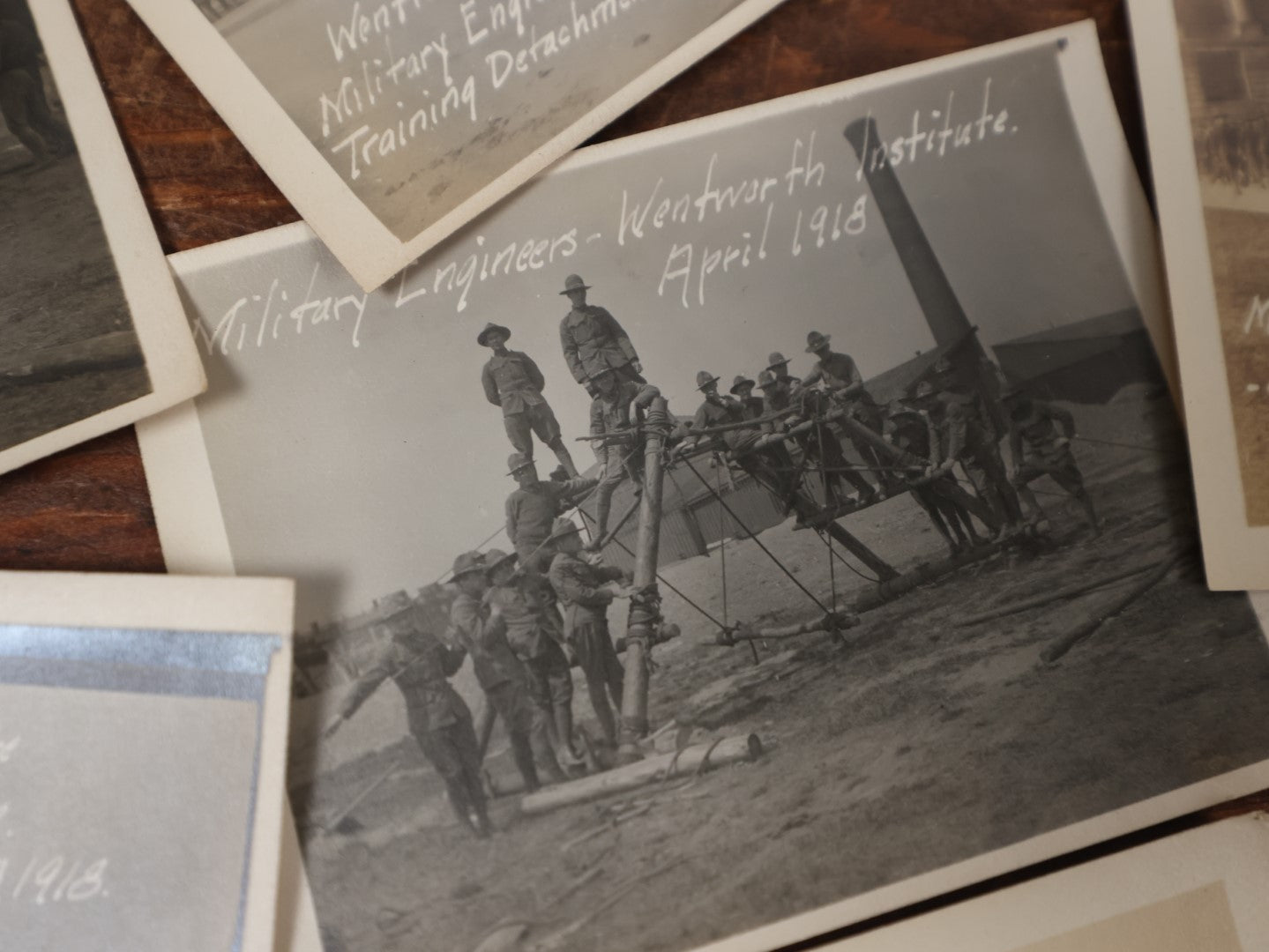 Lot 166 - Grouping Of Approximately 25 Antique World War One Era Snapshot Photos Of Military Engineers At The Wentworth Institute, April 1918