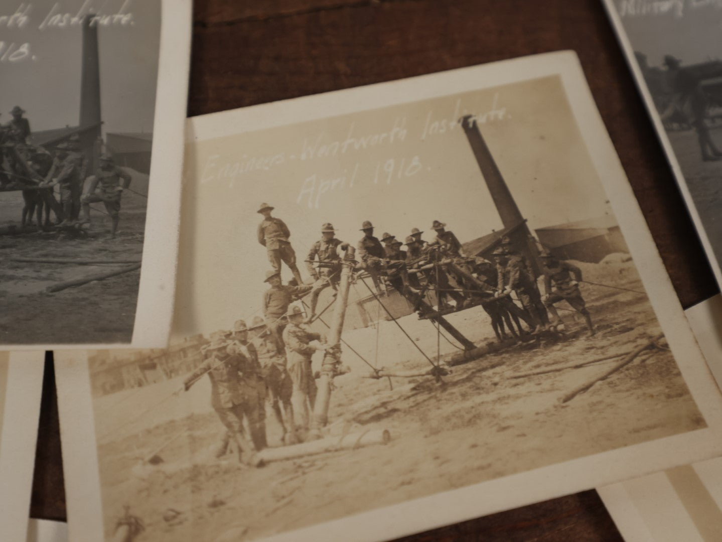 Lot 166 - Grouping Of Approximately 25 Antique World War One Era Snapshot Photos Of Military Engineers At The Wentworth Institute, April 1918