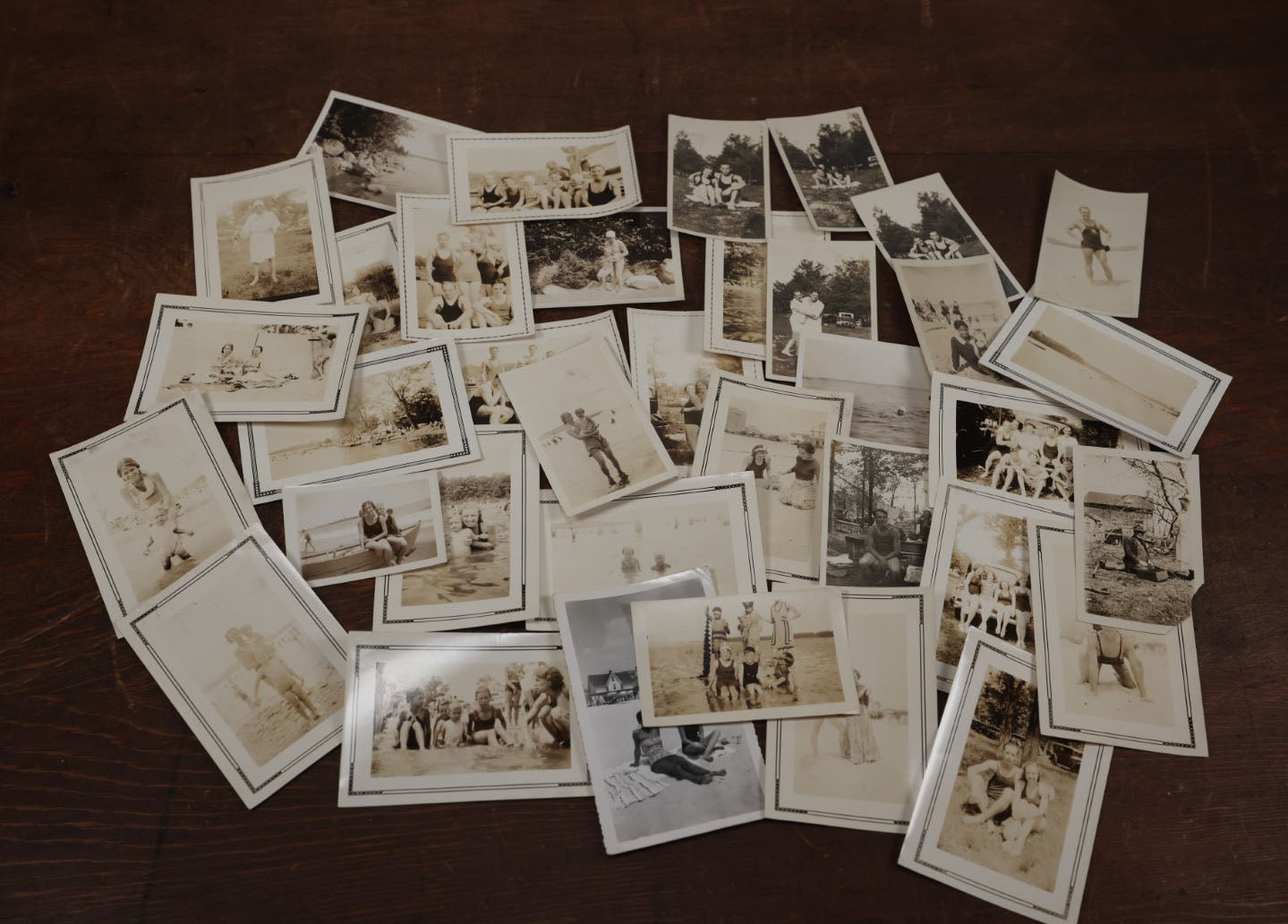 Lot 167 - Grouping Of Approximately 35 Vintage Snapshot Photos Of Women, Men, And Children At The Beach, Outdoors, In Swimsuits, Etc