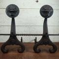 Lot 001 - Antique Cast Iron Bradley And Hubbard Dragon Face Andirons #9509  With Crossbar, Patented 1896, Pair