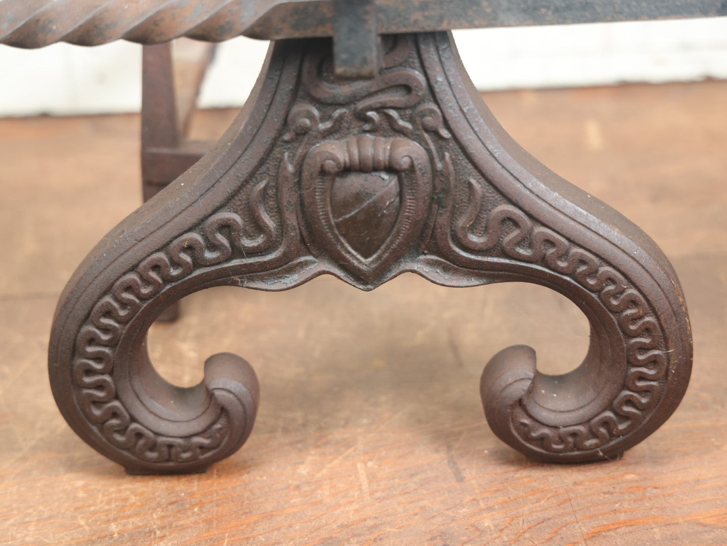 Lot 001 - Antique Cast Iron Bradley And Hubbard Dragon Face Andirons #9509  With Crossbar, Patented 1896, Pair