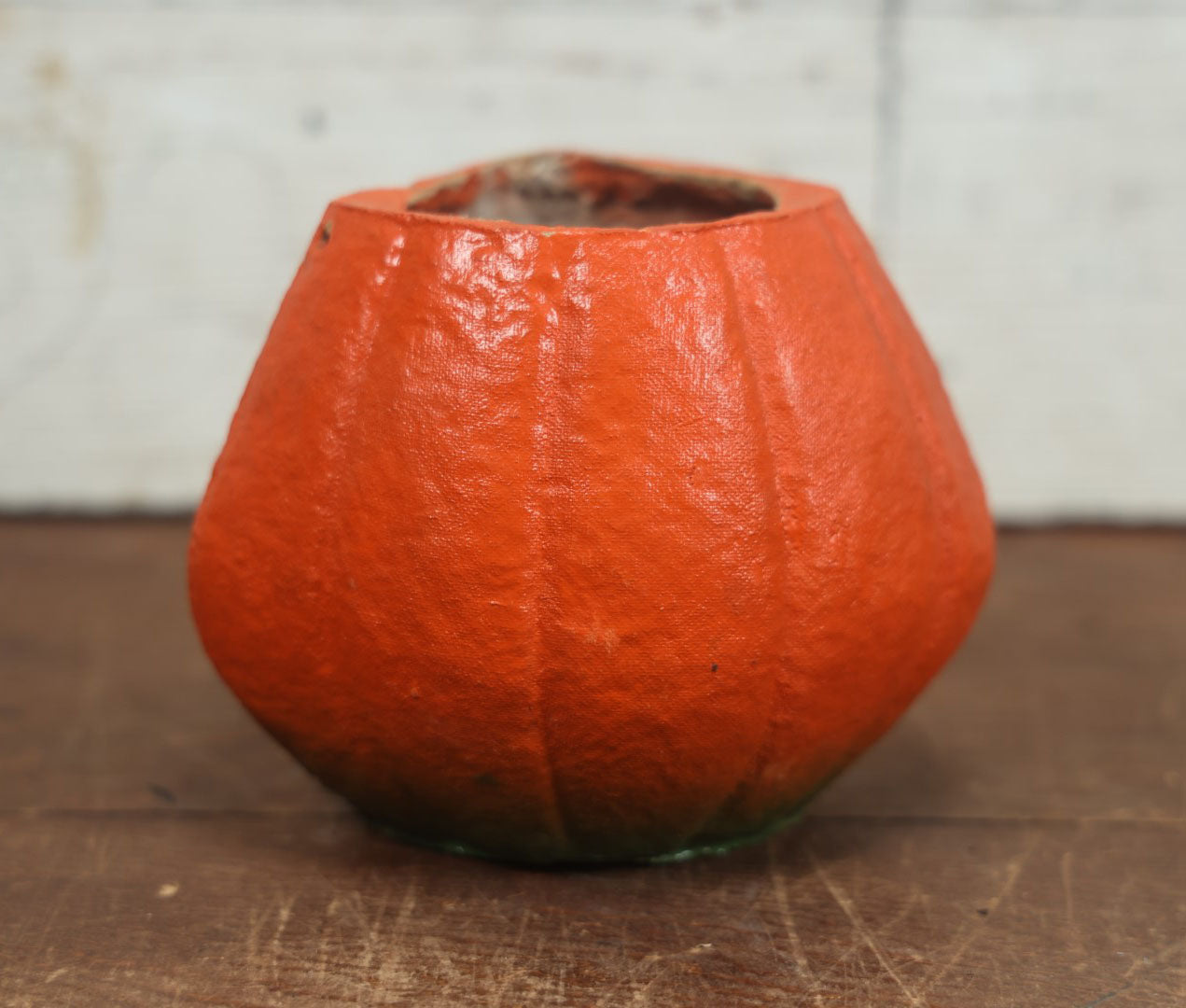 Lot 002 - Vintage Paper Pulp / Papier Mache Halloween Jack-O-Lantern Pumpkin Candy Bucket With Toothy Smile - 5" Tall