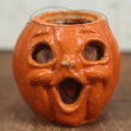 Lot 003 - Vintage Paper Pulp / Papier Mache Halloween Jack-O-Lantern Pumpkin Candy Bucket With Singing Choir Boy Face - 4.5" Tall