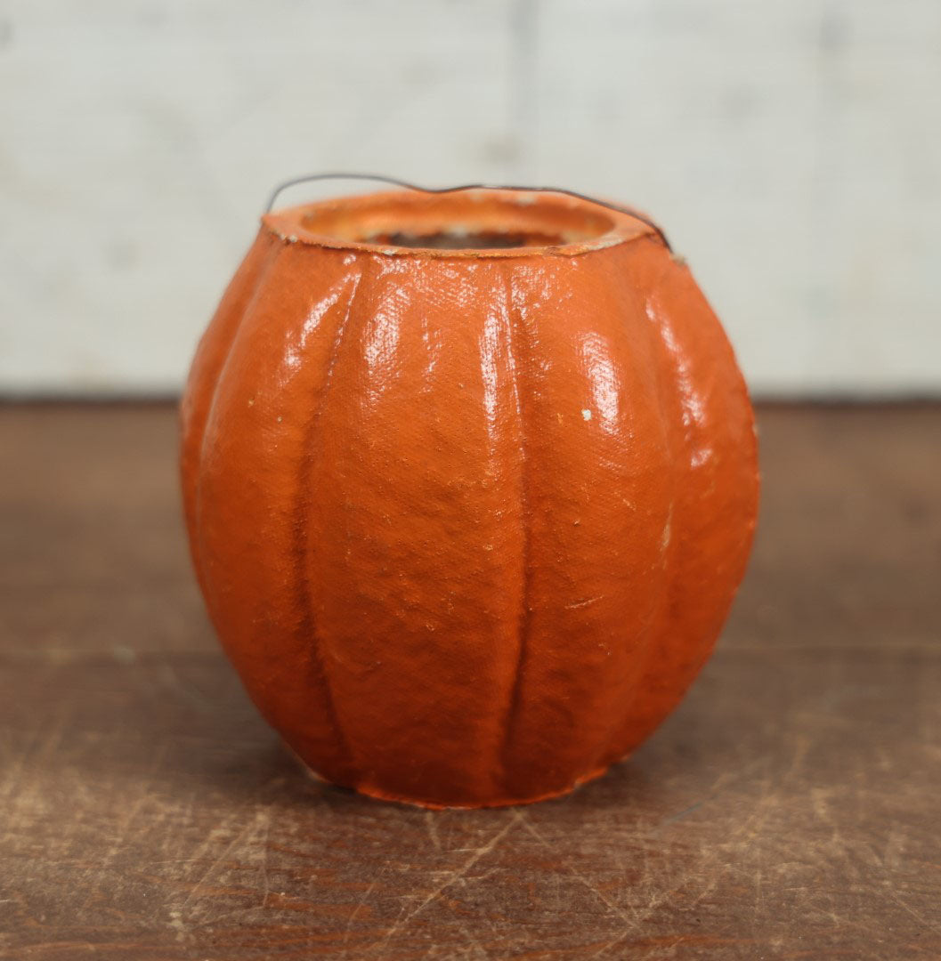 Lot 003 - Vintage Paper Pulp / Papier Mache Halloween Jack-O-Lantern Pumpkin Candy Bucket With Singing Choir Boy Face - 4.5" Tall