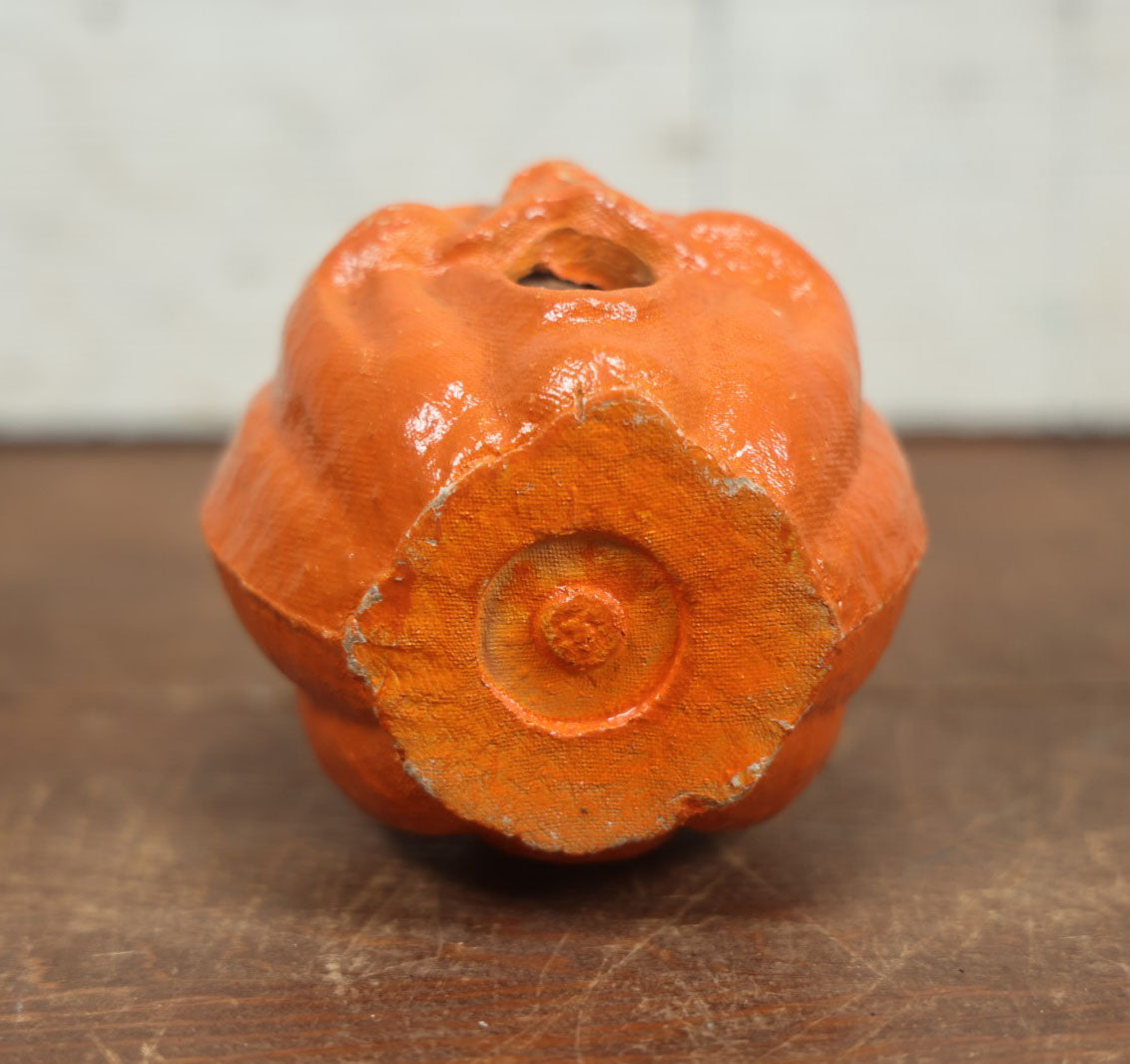 Lot 003 - Vintage Paper Pulp / Papier Mache Halloween Jack-O-Lantern Pumpkin Candy Bucket With Singing Choir Boy Face - 4.5" Tall