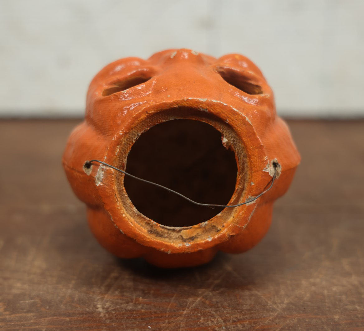 Lot 003 - Vintage Paper Pulp / Papier Mache Halloween Jack-O-Lantern Pumpkin Candy Bucket With Singing Choir Boy Face - 4.5" Tall