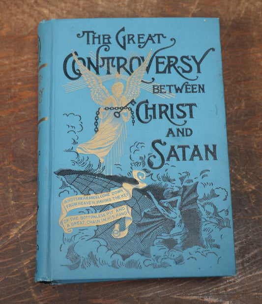 Lot 006 - "The Great Controversy Between Christ And Satan" Antique Book By Ellen G. White, 1911 Edition, Covering Topics Of Spiritualism, Martyrdom, The Snare Of Satan, And More, Illustrated, With Marbled Fore-Edge