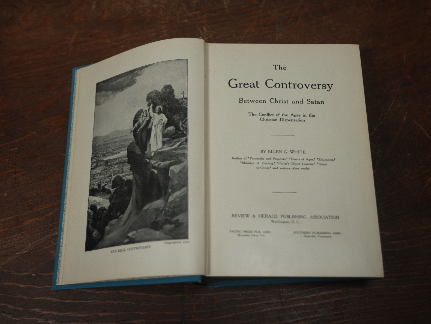 Lot 006 - "The Great Controversy Between Christ And Satan" Antique Book By Ellen G. White, 1911 Edition, Covering Topics Of Spiritualism, Martyrdom, The Snare Of Satan, And More, Illustrated, With Marbled Fore-Edge