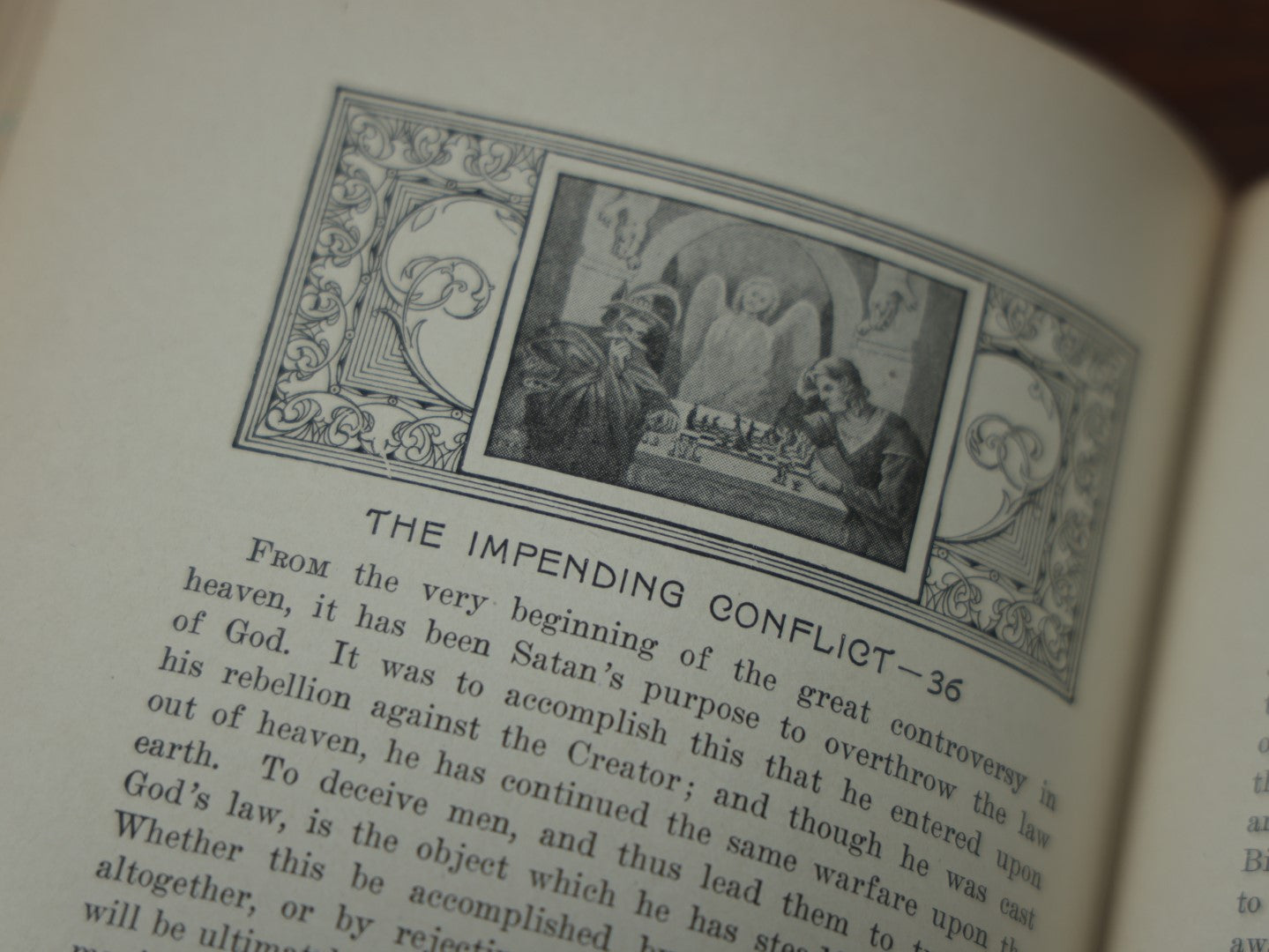 Lot 006 - "The Great Controversy Between Christ And Satan" Antique Book By Ellen G. White, 1911 Edition, Covering Topics Of Spiritualism, Martyrdom, The Snare Of Satan, And More, Illustrated, With Marbled Fore-Edge