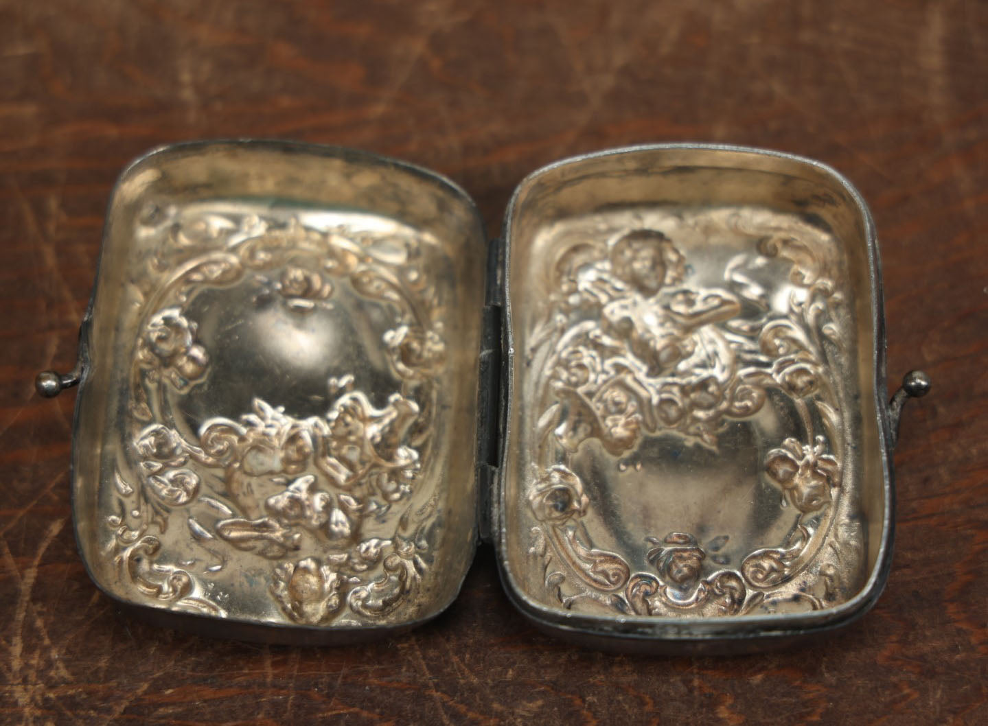 Lot 011 - Antique Art Nouveau Silverplate Soap Box Carrying Case With Beautiful Woman Surrounded By Roses, Monogrammed