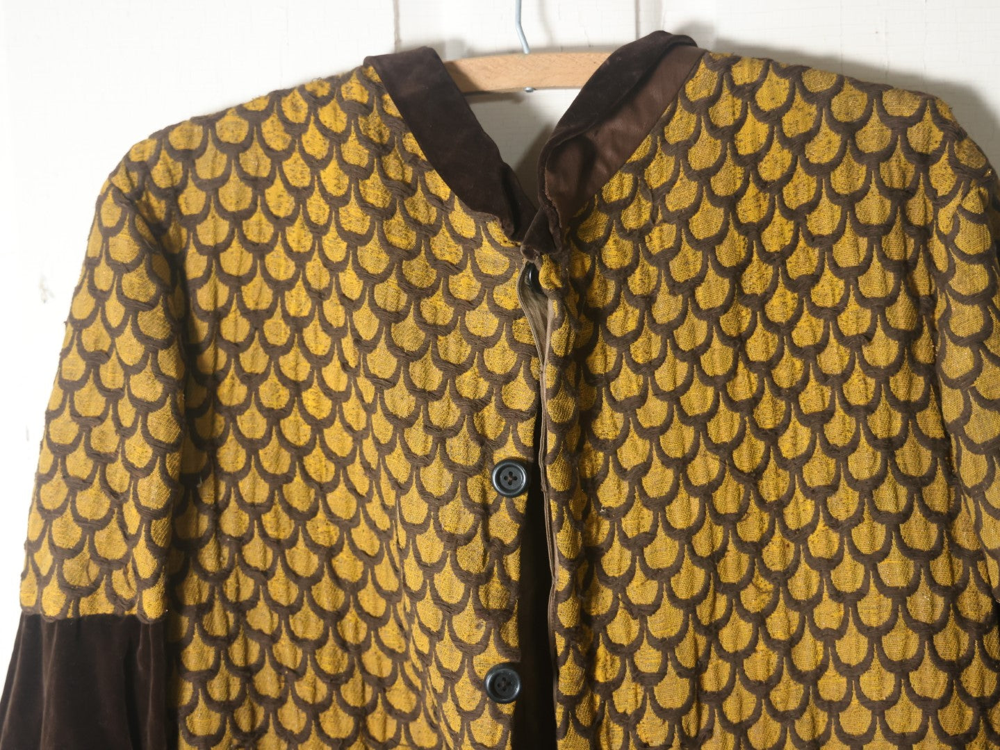 Lot 015 - Antique Fraternal Theatrical Medieval Knight Costume, Brown With Yellow Tunic, Button Enclosure, Cape On Back With Yellow Detail (Approximate Measurements In Description)