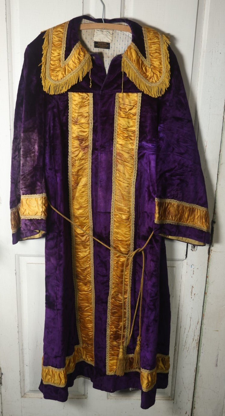 Lot 016 - Antique Fraternal Theatrical Purple And Gold Robe, By Harding Uniform And Regalia Company, Boston, With Rope And Button Enclosure (Approximate Measurements In Description)