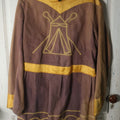 Lot 017 - Antique Fraternal Theatrical "Guard Of Tent" Costume,  Medieval Knight, Brown With Yellow Stitching, By The C.E. Ward Company, New London, Ohio, Uniform And Lodge Goods, Button Enclosure On Back (Approximate Measurements In Description)