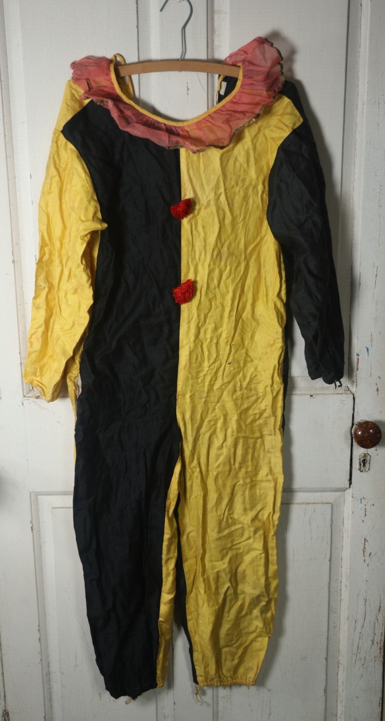 Lot 019 - Antique Yellow And Black Clown Costume With Red Pom Poms, Pink Collar (Approximate Measurements In Description)