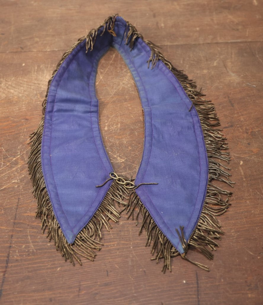 Lot 021 - Antique Purple Velvet Odd Fellows I.O.O.F. Sash Collar With Three Stars, Metal Fringe