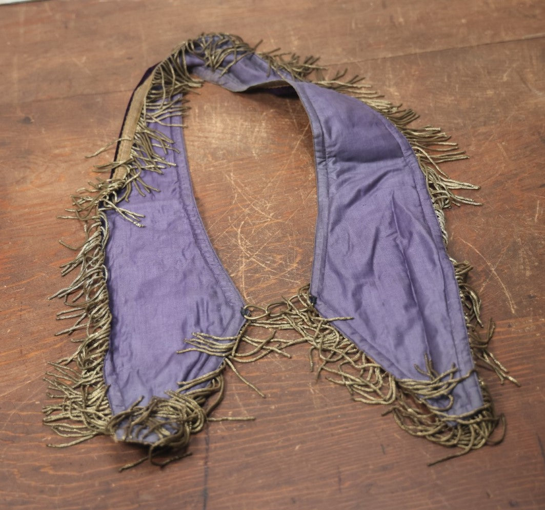 Lot 022 - Antique Purple Velvet Odd Fellows I.O.O.F. Sash Collar With Two Stars, Metal Fringe