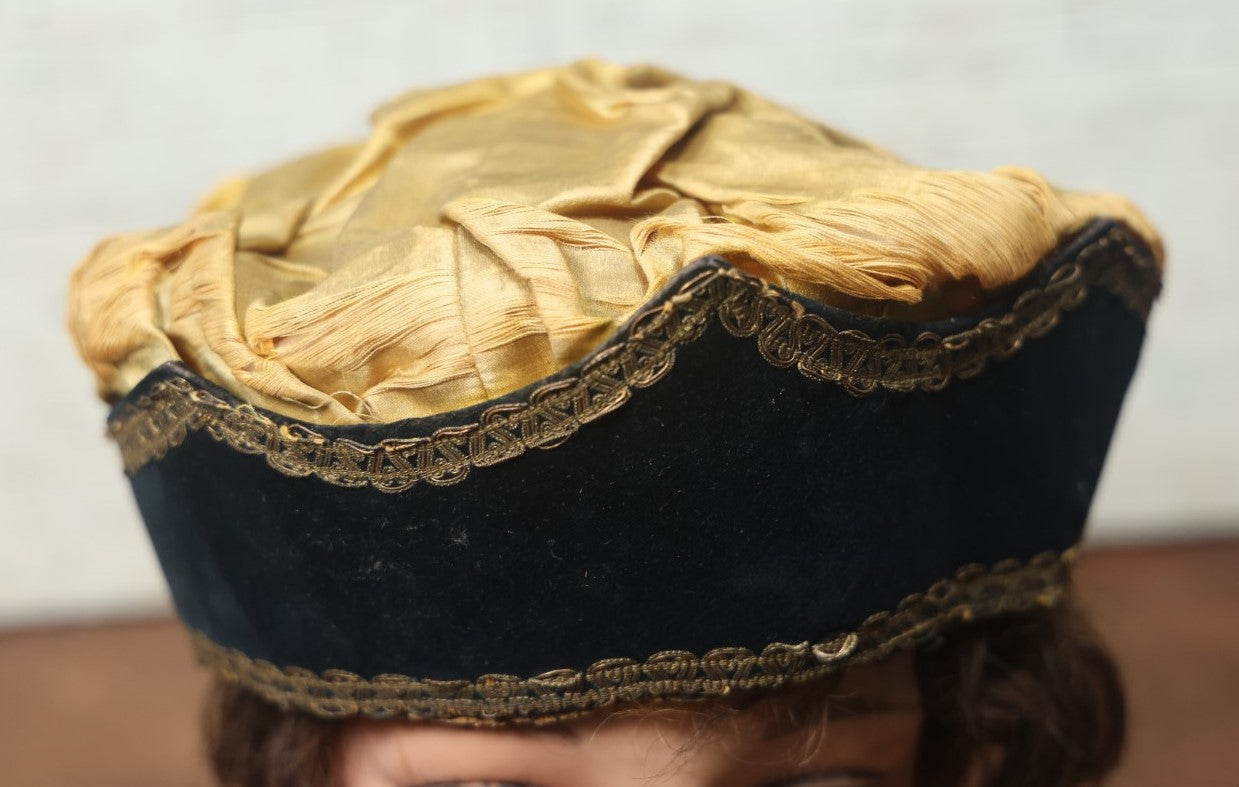 Lot 026 - Antique Fraternal Theatrical Medieval Hat, Crown, Gold And Black, Note Wear, Fraying Throughout