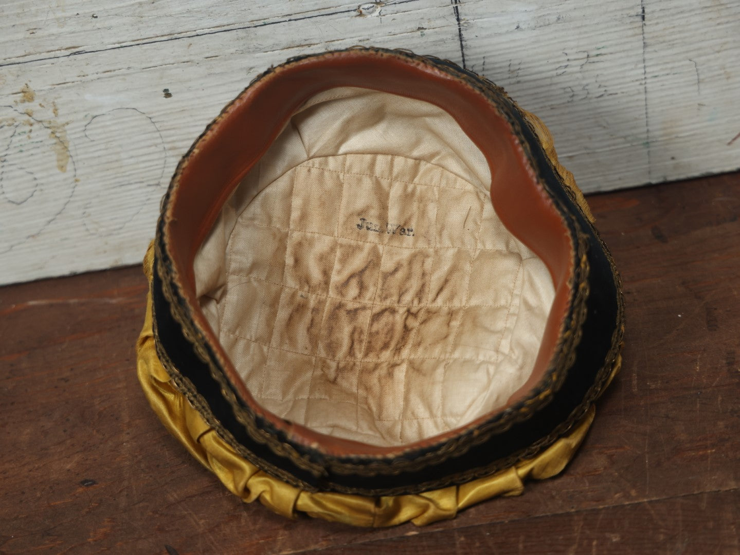 Lot 026 - Antique Fraternal Theatrical Medieval Hat, Crown, Gold And Black, Note Wear, Fraying Throughout