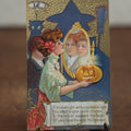 Lot 028 - Antique Embossed Halloween Postcard, Shadow Of Witch And Cat, Pretty Lady Holding Jack-O-Lantern, Looking In Mirror To See Husband, "Halloween Precautions," Halloween Series No. 2, No Writing