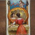 Lot 030 - Antique Embossed Halloween Postcard, "Wishing You A Lucky Halloween," Copyright 1910 By L.R. Conwell, Woman With Candle Looking In Pumpkin, Cupid, Black Cat, Owl, No Writing, Series 630